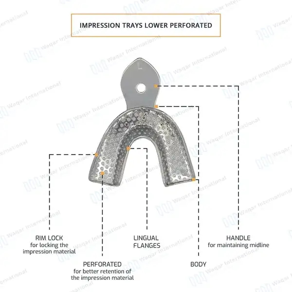 6 Pcs Perforated Impression Trays Set Upper & Lower - surgical instruments manufactured by Waqar International, Sialkot - view 6