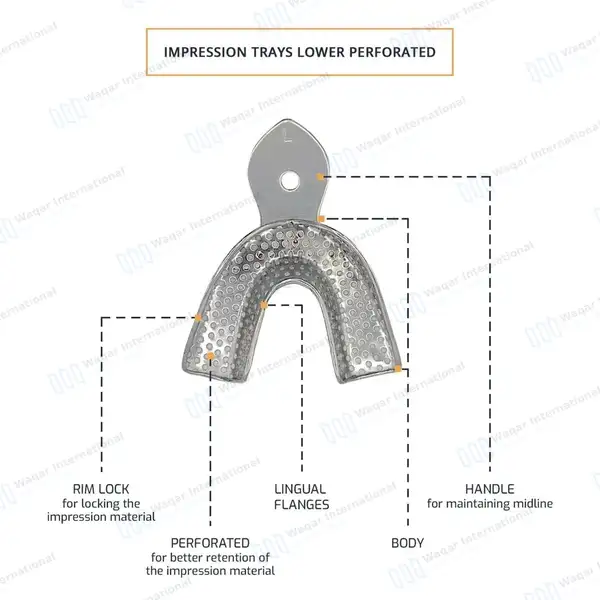 12 Metal Impression Trays Upper & Lower Solid+Perforated - surgical instruments manufactured by Waqar International, Sialkot - view 8