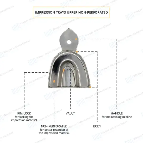16 Metal Impression Trays Upper & Lower Solid+Perforated - surgical instruments manufactured by Waqar International, Sialkot - view 6