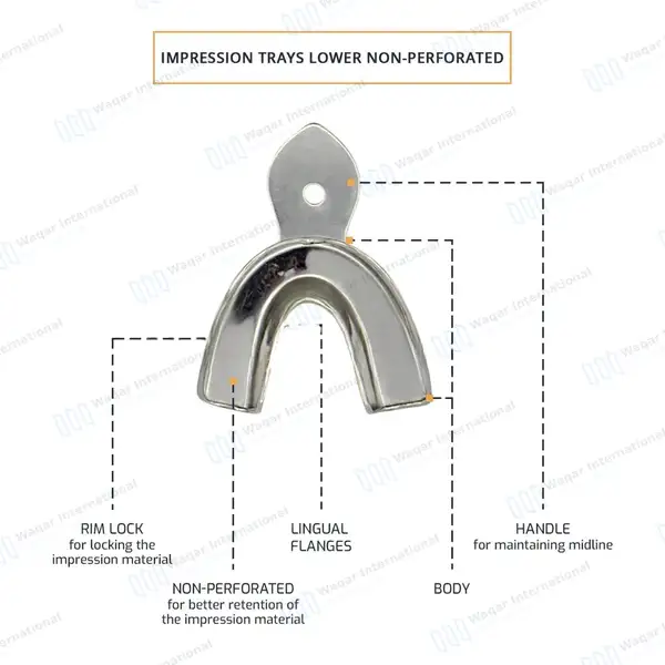 20 Metal Impression Trays Upper & Lower Solid+Perforated - surgical instruments manufactured by Waqar International, Sialkot - view 6