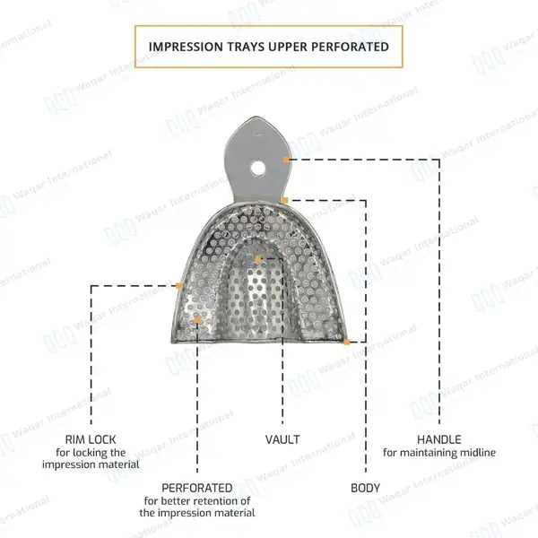 20 Metal Impression Trays Upper & Lower Solid+Perforated - surgical instruments manufactured by Waqar International, Sialkot - view 8
