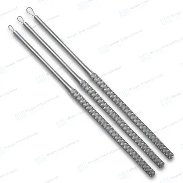3 Pcs Billeau Ear Pick Ear Loop Curette Set Size #1, #2 & #3 - surgical instruments manufactured by Waqar International, Sialkot - view 2