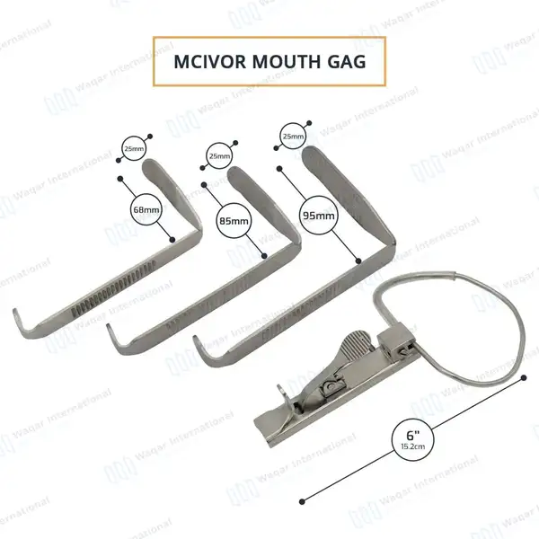 McIvor Mouth Gag Complete Set of 3 Tongue Blades & Frame - surgical instruments manufactured by Waqar International, Sialkot - view 3