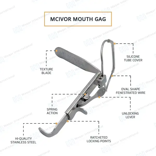 McIvor Mouth Gag Complete Set of 3 Tongue Blades & Frame - surgical instruments manufactured by Waqar International, Sialkot - view 4