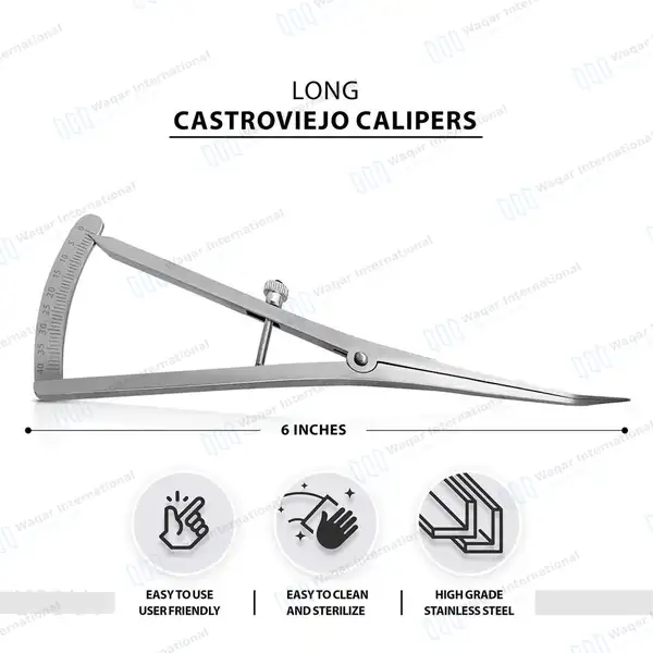 12 Pcs Castroviejo Caliper Long 0-40mm Angled 6″ - dental instruments manufactured by Waqar International, Sialkot - view 2