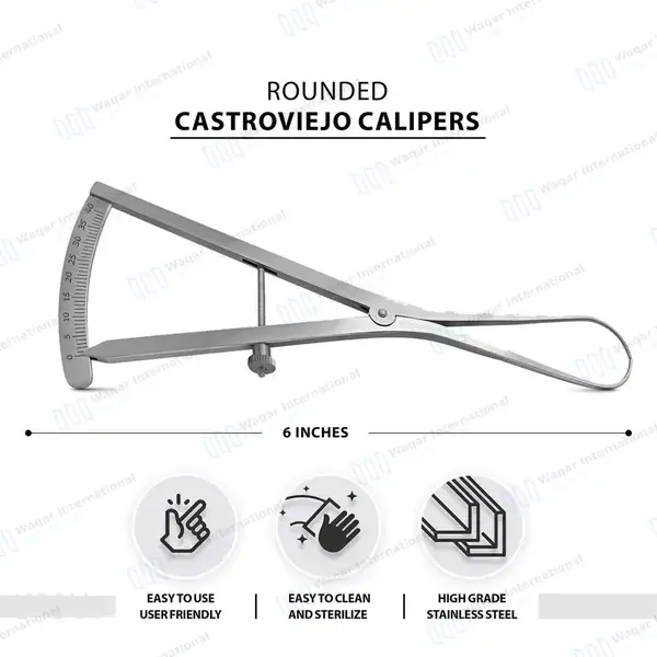 Castroviejo Caliper 6″ Round Tips Graduated 0-40mm - dental instruments manufactured by Waqar International, Sialkot - view 2