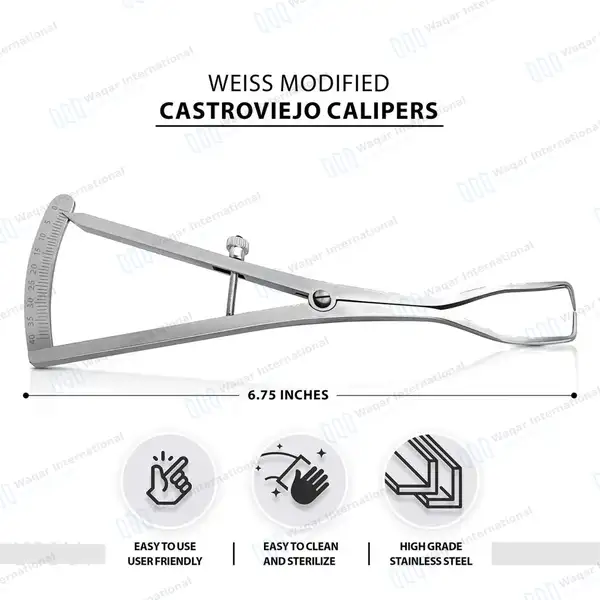 Weiss Modified Castroviejo Caliper 6.75″ Curved 0-40mm - dental instruments manufactured by Waqar International, Sialkot - view 2