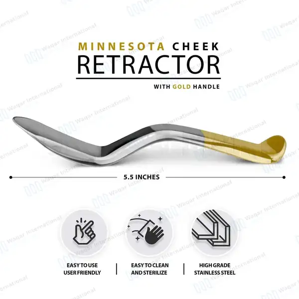 10 Pcs Minnesota Cheek Retractor 5.5″ (14cm) – Half Gold Handle - surgical instruments manufactured by Waqar International, Sialkot - view 2