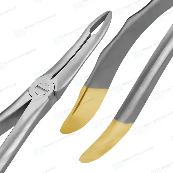 3 Pcs T/C Root Tip Extraction Forceps #845 #849 #859 Diamond Dusted Gold Handle - surgical instruments manufactured by Waqar International, Sialkot - view 5