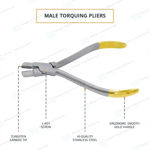T/C Male Torquing Plier 5″ (12.7cm) Gold Handle - surgical instruments manufactured by Waqar International, Sialkot - view 4