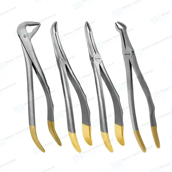 4 Pcs T/C Root Tip Extracting Forceps #845 #846 #849 #859 Diamond Dusted Gold Handle - surgical instruments manufactured by Waqar International, Sialkot - view 9