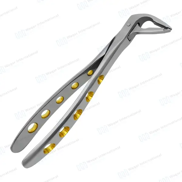 Dental Extracting Forceps #F4 Diamond Dusted Tip Gold Handle - surgical instruments manufactured by Waqar International, Sialkot - view 2
