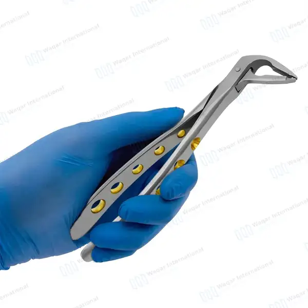 Dental Extracting Forceps #F4 Diamond Dusted Tip Gold Handle - surgical instruments manufactured by Waqar International, Sialkot - view 8