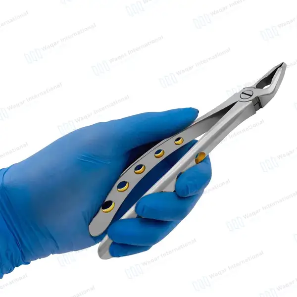 Dental Extracting Forceps #F1 Diamond Dusted Gold Handle - surgical instruments manufactured by Waqar International, Sialkot - view 8