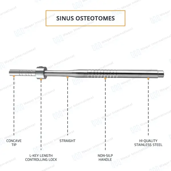 11 Pcs Sinus Osteotomes with Lucae Mallet Set Straight & Angled with L-Key Stops - surgical instruments manufactured by Waqar International, Sialkot - view 5