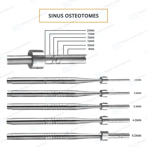 10 Pcs Sinus Lift Osteotomes Cancave Tip Straight & Angled with L-Key Stops - surgical instruments manufactured by Waqar International, Sialkot - view 3