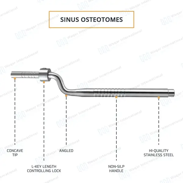 10 Pcs Sinus Lift Osteotomes Cancave Tip Straight & Angled with L-Key Stops - surgical instruments manufactured by Waqar International, Sialkot - view 4
