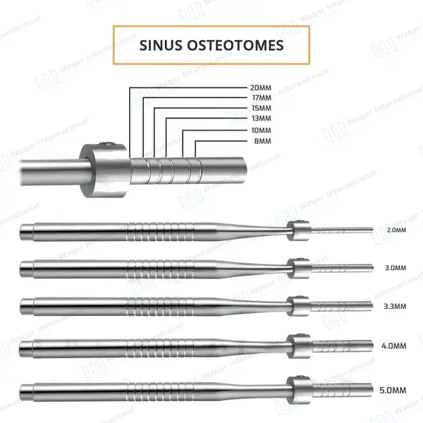6 Pcs Sinus Lift Osteotomes & Lucae Mallet Set Straight with L-Key Adj Stops Concave - surgical instruments manufactured by Waqar International, Sialkot - view 6