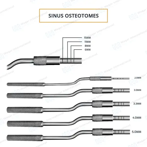 11 Pcs Sinus Osteotomes & Mead Mallet Set Straight+Angled Concave - surgical instruments manufactured by Waqar International, Sialkot - view 3