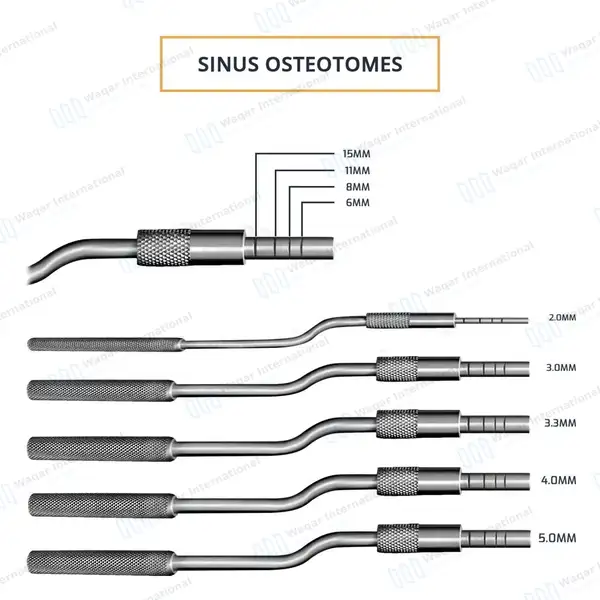 10 Pcs Sinus Osteotomes Straight+Angled Adjustable Screw Concave Tip - surgical instruments manufactured by Waqar International, Sialkot - view 3