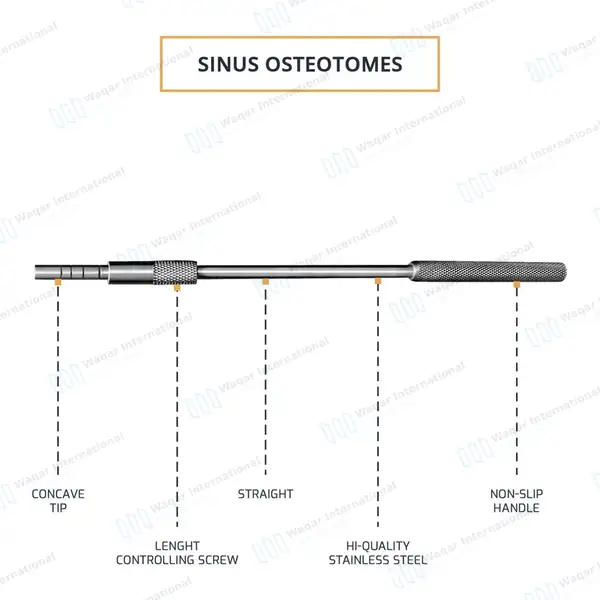 10 Pcs Sinus Osteotomes Straight+Angled Adjustable Screw Concave Tip - surgical instruments manufactured by Waqar International, Sialkot - view 4