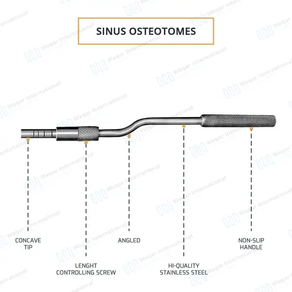 10 Pcs Sinus Osteotomes Straight+Angled Adjustable Screw Concave Tip - surgical instruments manufactured by Waqar International, Sialkot - view 5