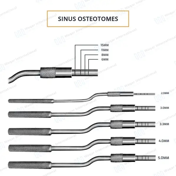 5 Pcs Sinus Lift Osteotomes Angled Adjustable Screw Concave Tip - surgical instruments manufactured by Waqar International, Sialkot - view 2
