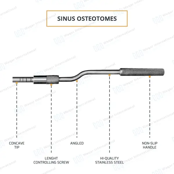 6 Pcs Angled Sinus Osteotomes Concave Tips with Mead Mallet Set - surgical instruments manufactured by Waqar International, Sialkot - view 4