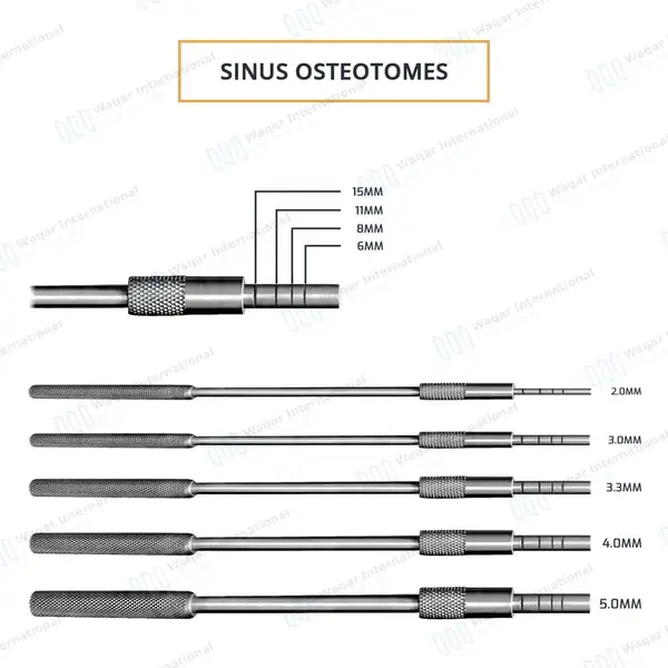 6 Pcs Straight Sinus Osteotomes Concave Tips with Mead Mallet Set - surgical instruments manufactured by Waqar International, Sialkot - view 2