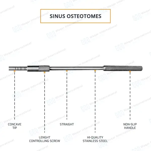 6 Pcs Straight Sinus Osteotomes Concave Tips with Mead Mallet Set - surgical instruments manufactured by Waqar International, Sialkot - view 3