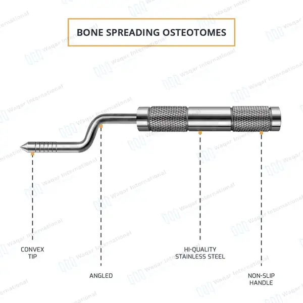 6 Pcs Convex Bone Spreading Osteotomes Offset Handle - surgical instruments manufactured by Waqar International, Sialkot - view 2