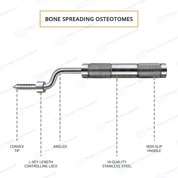 6 Pcs Bone Spreading Osteotomes with Pouch Set Convex Offset L-Key Stops - surgical instruments manufactured by Waqar International, Sialkot - view 2