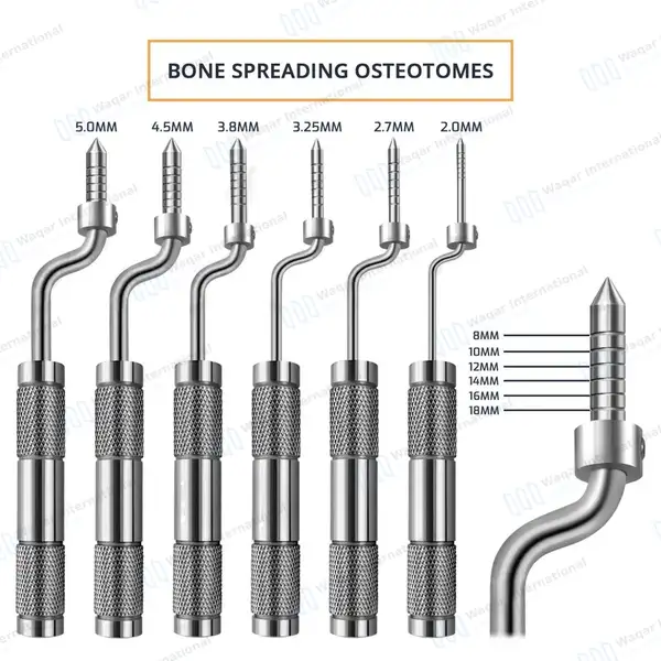6 Pcs Bone Spreading Osteotomes with Pouch Set Convex Offset L-Key Stops - surgical instruments manufactured by Waqar International, Sialkot - view 3