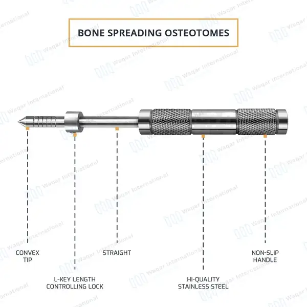 6 Pcs Bone Spreading Osteotomes Set Convex Tips Straight L-Key Stops - surgical instruments manufactured by Waqar International, Sialkot - view 3