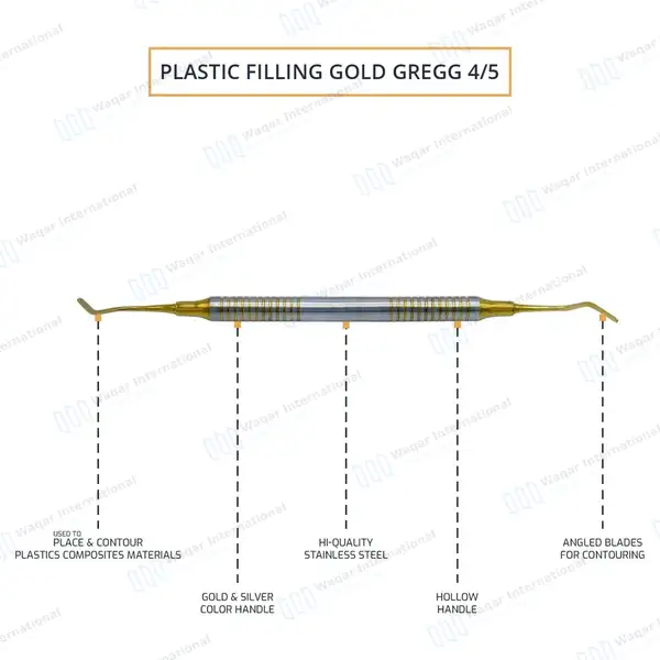 3 Pcs 4/5 Gregg Composite Instrument Gold Tips Double Ended - surgical instruments manufactured by Waqar International, Sialkot - view 4