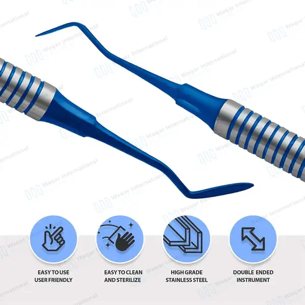 Hollenback Wax Carver #3 Blue Tips with Blue & Silver Hollow Handle - dental instruments manufactured by Waqar International, Sialkot - view 4