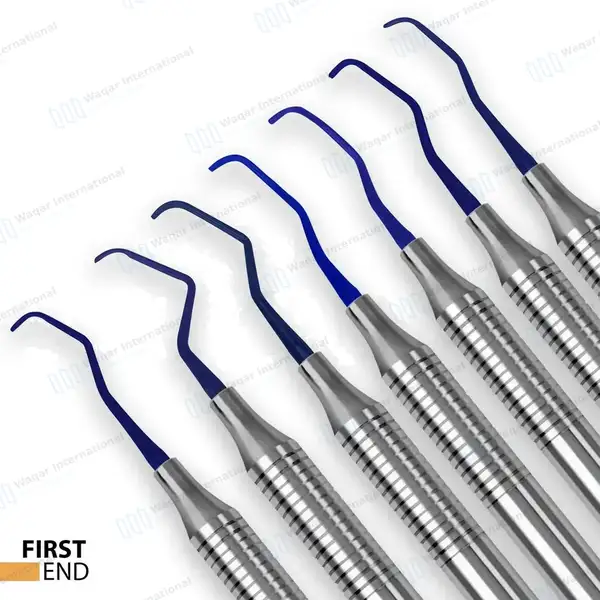 7 Pcs Titanium Coated Gracey Curettes Set Periodontal Scaler with Zipper Case - surgical instruments manufactured by Waqar International, Sialkot - view 2