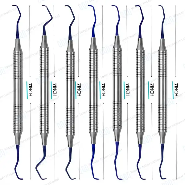 7 Pcs Titanium Coated Gracey Curettes Set Periodontal Scaler with Zipper Case - surgical instruments manufactured by Waqar International, Sialkot - view 4
