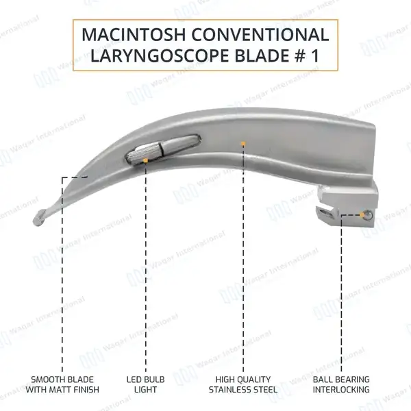 Macintosh Conventional Laryngoscope Blade #1 - surgical instruments manufactured by Waqar International, Sialkot - view 3