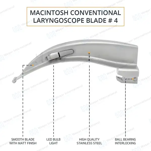 Macintosh Conventional Laryngoscope Blade #4 - surgical instruments manufactured by Waqar International, Sialkot - view 3