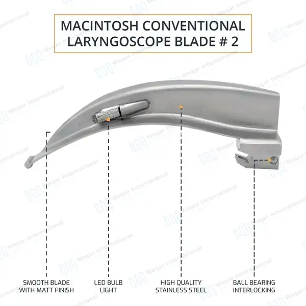 Mac Blade #2 with Conventional Laryngoscope Medium Handle - surgical instruments manufactured by Waqar International, Sialkot - view 4