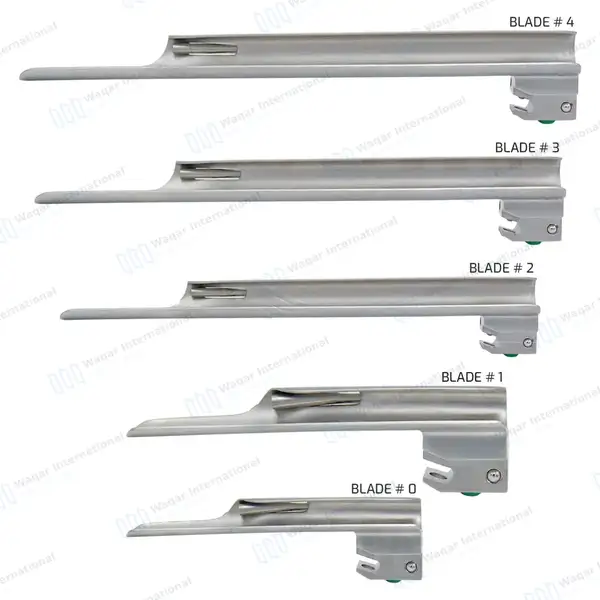 5 Fiber Optic Miller Blades #0, #1, #2, #3, #4 - surgical instruments manufactured by Waqar International, Sialkot - view 2