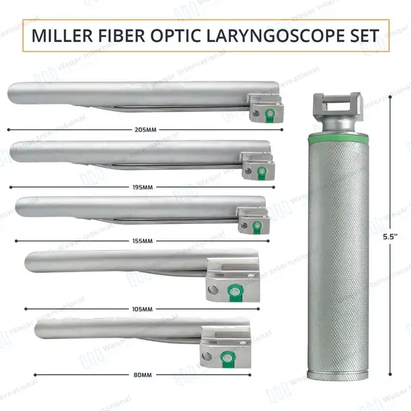 6 Pcs Miller Fiber Optic Laryngoscope Set – Reusable - surgical instruments manufactured by Waqar International, Sialkot - view 3