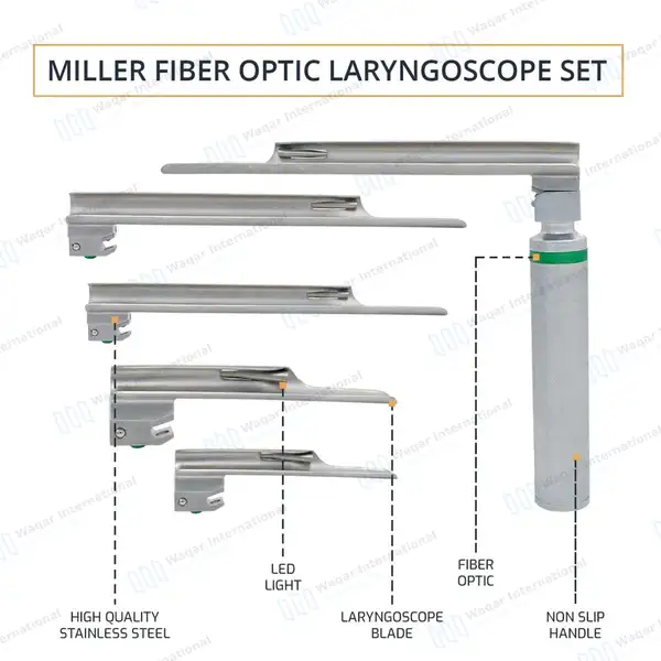 6 Pcs Miller Fiber Optic Laryngoscope Set – Reusable - surgical instruments manufactured by Waqar International, Sialkot - view 4