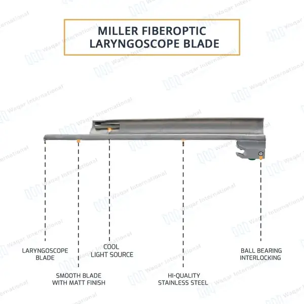 Fiber Optic Miller Blade #2 with Laryngoscope Medium Handle - surgical instruments manufactured by Waqar International, Sialkot - view 6