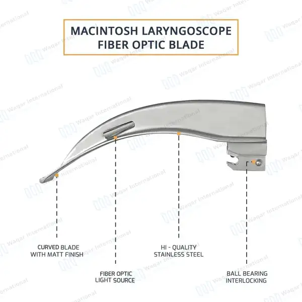 Macintosh Fiber Optic Laryngoscope Blade #0 Anesthesia Intubation - surgical instruments manufactured by Waqar International, Sialkot - view 4