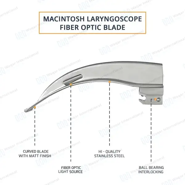 Macintosh Blade #2 with Fiber Optic Laryngoscope Medium Handle - surgical instruments manufactured by Waqar International, Sialkot - view 5