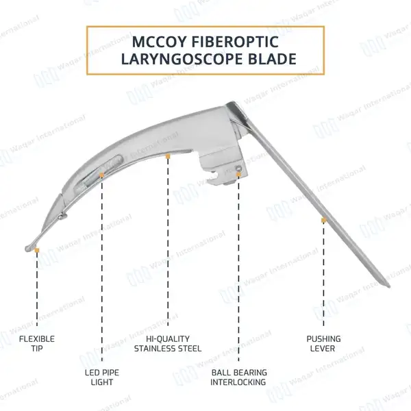 4 Pcs McCoy Flexi-Tip Fiber Optic Laryngoscope Set Blade #2 #3 #4 with Medium Handle - surgical instruments manufactured by Waqar International, Sialkot - view 5