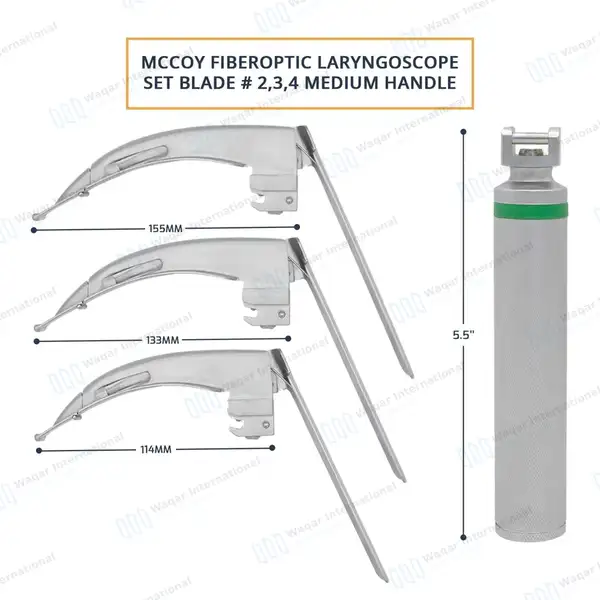 5 Pcs McCoy Flexi-Tip Fiber Optic Laryngoscope Set with Carrying Case - surgical instruments manufactured by Waqar International, Sialkot - view 4