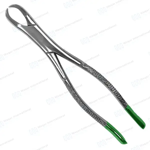 Extracting Forceps #23 Lower Molars with Green Color Coated Handle - dental instruments manufactured by Waqar International, Sialkot - view 2